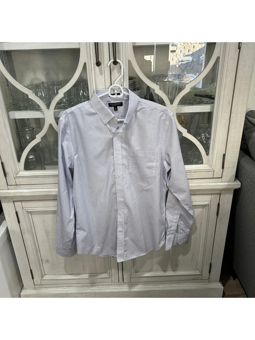 Banana Republic Men’s Slim Non-Iron Dress Shirt M Blue Micro Print 100% Cotton
